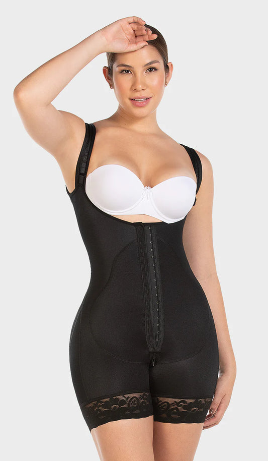 OPEN BUST POST SURGERY MID THIGH SHAPER W/ WIDE ADJUSTABLE STRAPS 0269