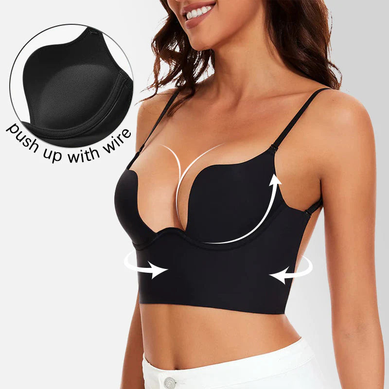 SUJETADOR MUJER PUSH-UP SIN ESPALDA CON TIRANTES TRANSPARENTES CONVERTIBLES 1212