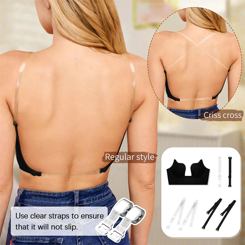 SUJETADOR MUJER PUSH-UP SIN ESPALDA CON TIRANTES TRANSPARENTES CONVERTIBLES 1212