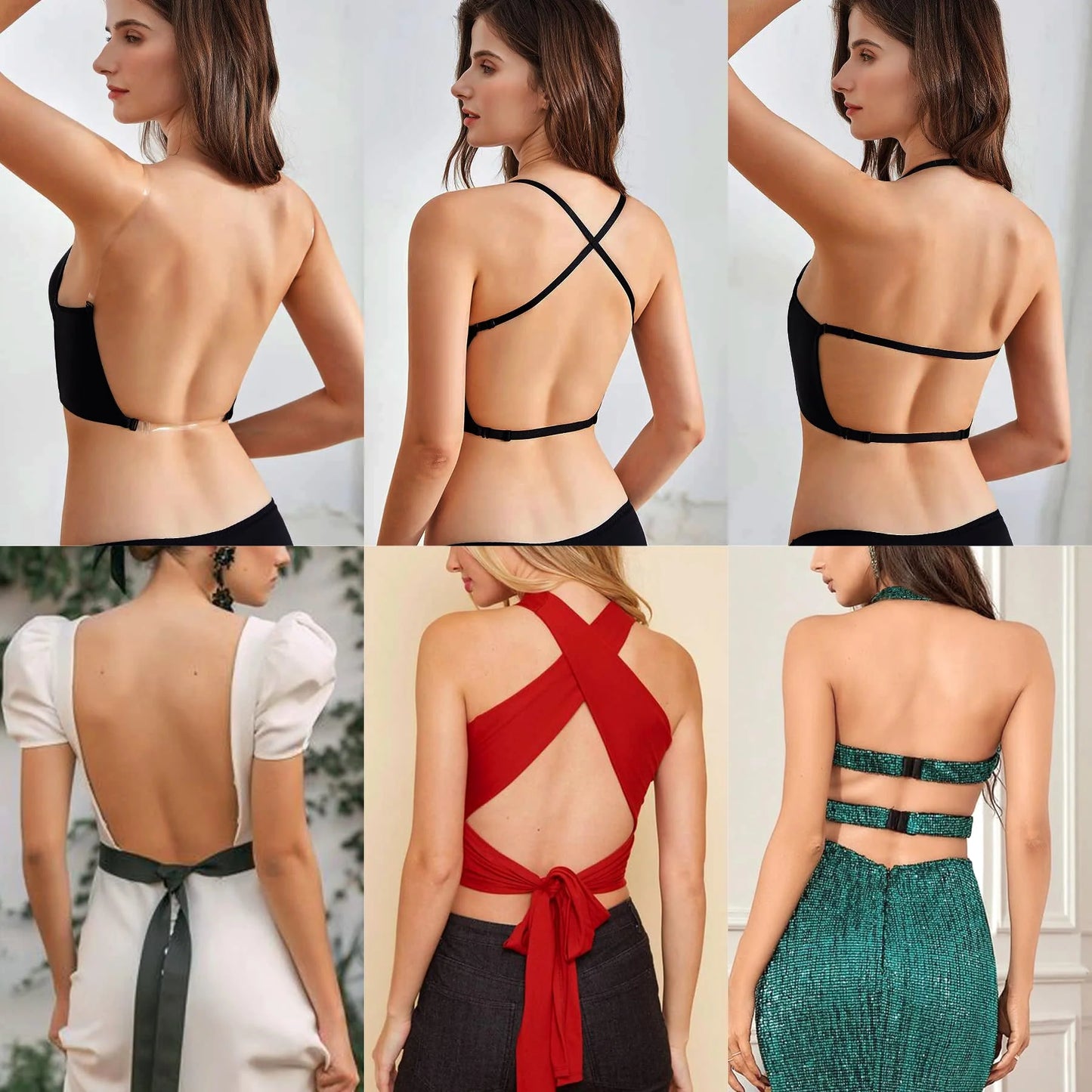 SUJETADOR MUJER PUSH-UP SIN ESPALDA CON TIRANTES TRANSPARENTES CONVERTIBLES 1212