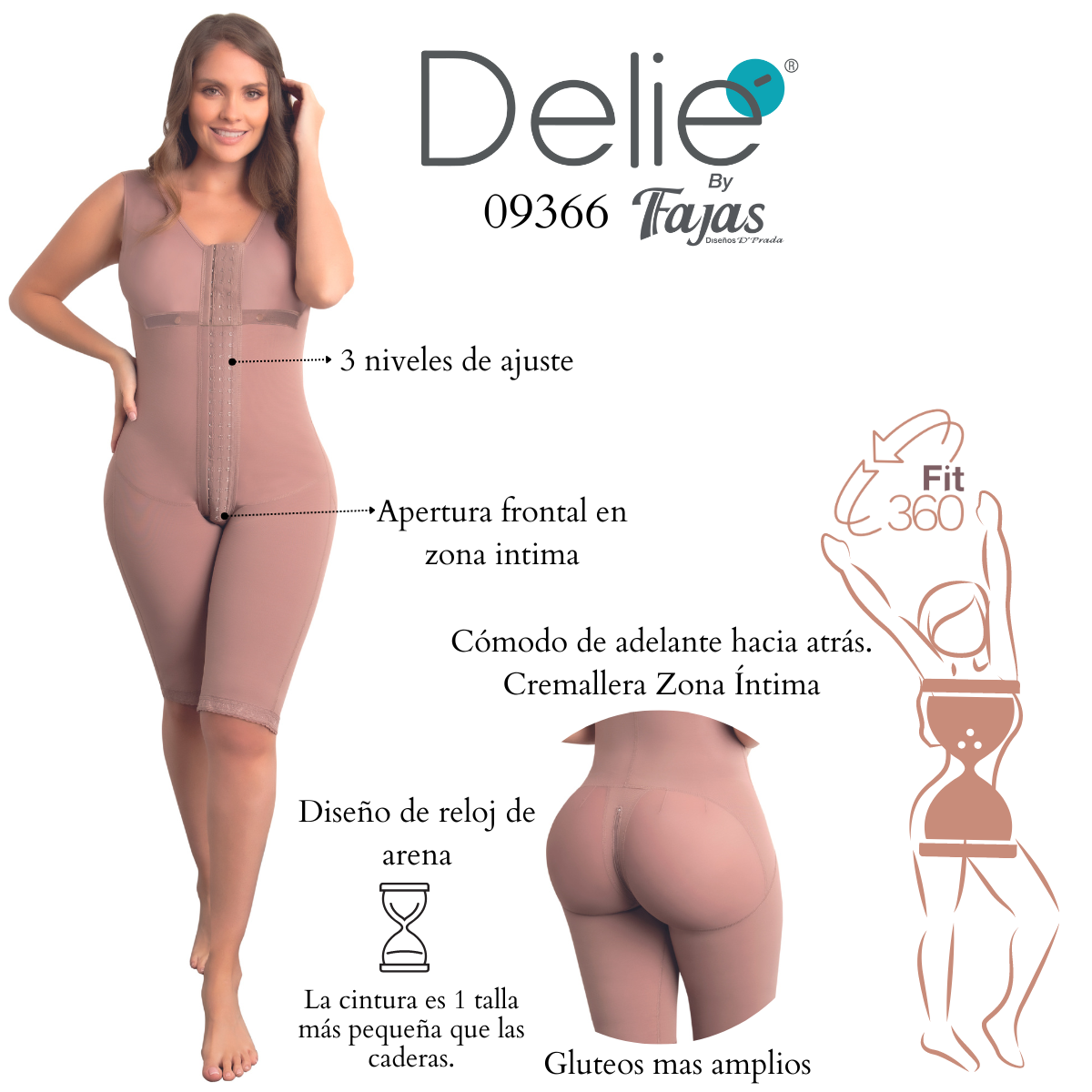 Faja 360 Sleeveless, knee length with three levels of hook 09366