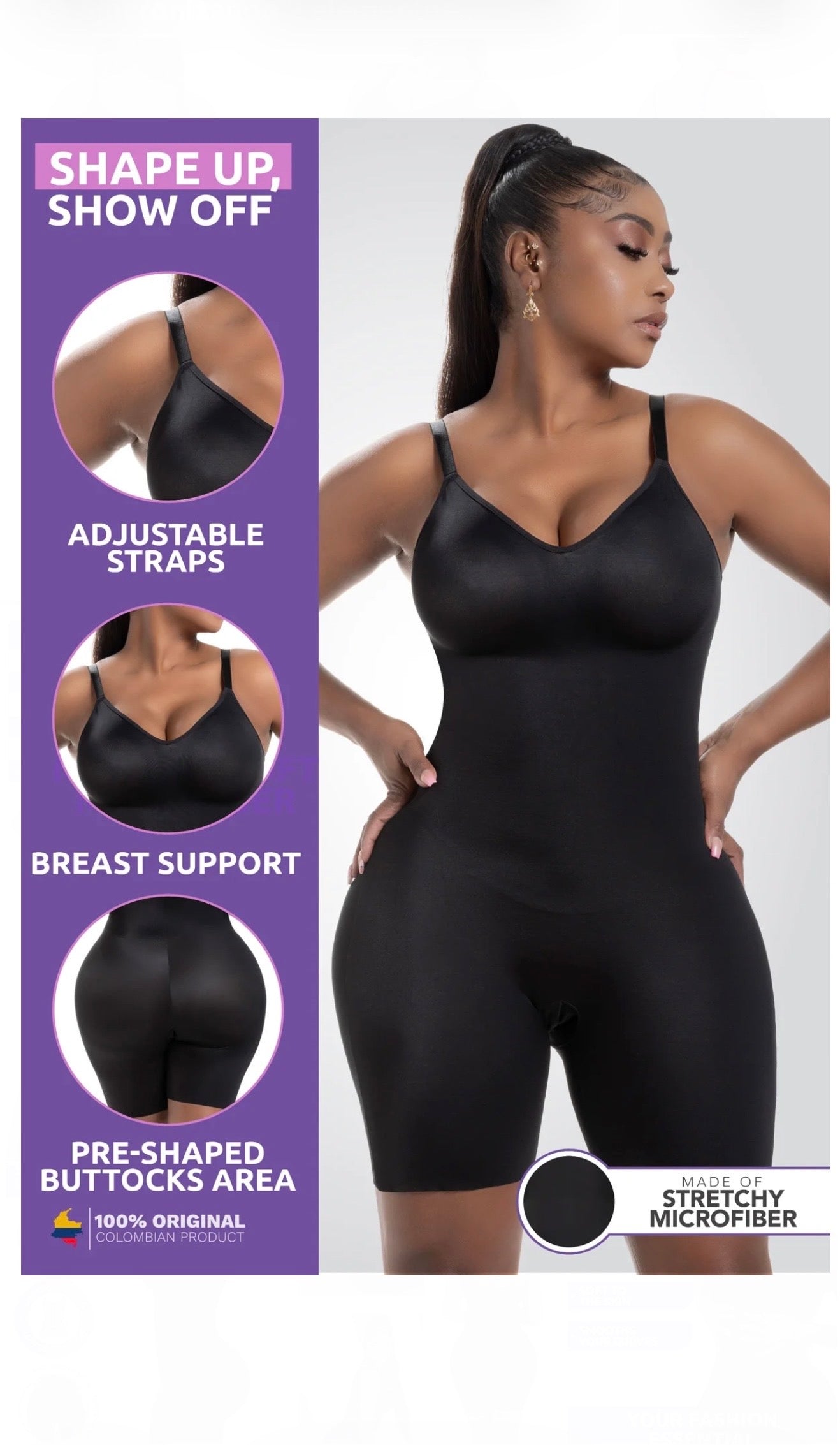 Comfy Tummy Control Shaperwear Bodysuit Mid Thigh With Built-In Bra | Daily Use 1L3