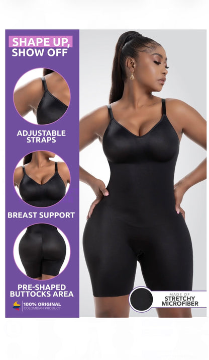 Comfy Tummy Control Shaperwear Bodysuit Mid Thigh With Built-In Bra | Daily Use 1L3
