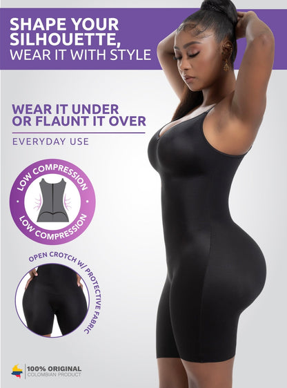 Comfy Tummy Control Shaperwear Bodysuit Mid Thigh With Built-In Bra | Daily Use 1L3