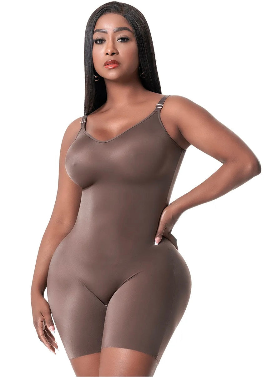 Comfy Tummy Control Shaperwear Bodysuit Mid Thigh With Built-In Bra | Daily Use 1L3