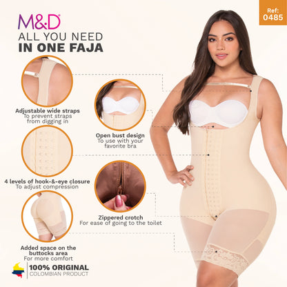 FAJAS MYD 0485 | FAJAS COLOMBIANAS POST SURGERY MID THIGH SHAPEWEAR BODYSUIT FOR GUITAR AND HOURGLASS BODY TYPES 485