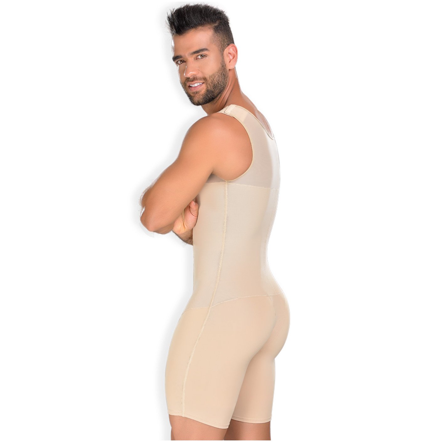 FAJA DE MEDIO MUSLO CON 4 GANCHOS DELANTEROS, COBERTURA ESPALDA Y TIRAS AJUSTABLES PARA HOMBRES 0061
